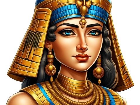 Detailed Illustration of Cleopatra in Traditional Egyptian Attire