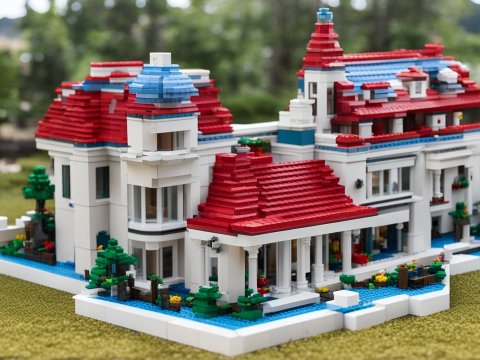 Detailed LEGO Model of a Classic Mansion with Red Roof