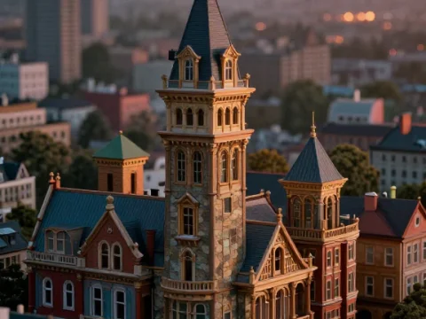 Detailed Miniature Cityscape at Sunset