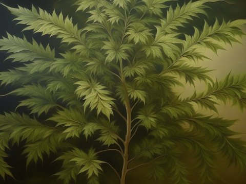 Detailed Painting of a Cannabis Plant