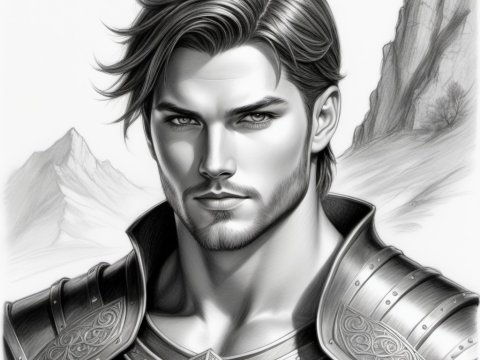 Detailed Pencil Portrait of a Male Warrior in Armor