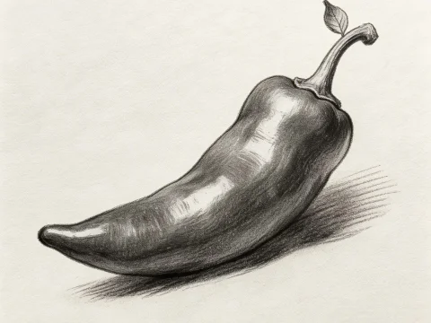 Detailed Pencil Sketch of a Chili Pepper