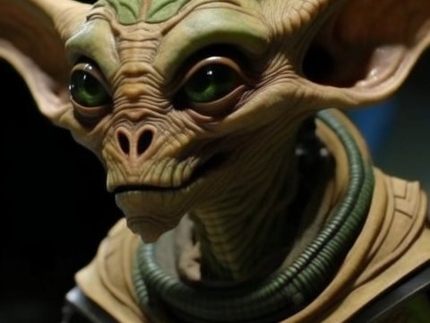 Detailed Portrait of a Green Alien with Large Ears