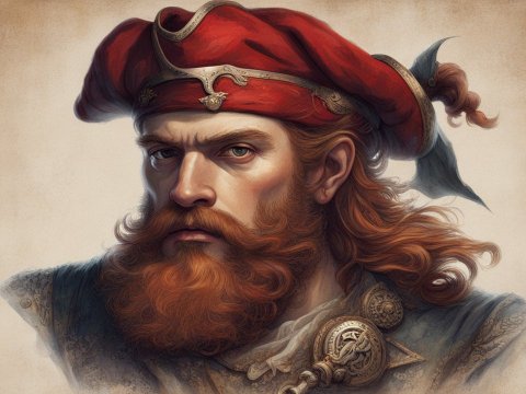 Detailed Portrait of a Historical Warrior with Red Beard