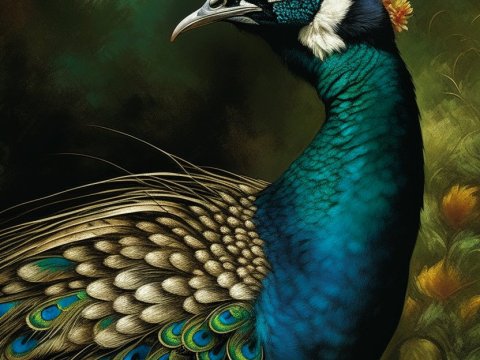Detailed Portrait of a Vibrant Peacock