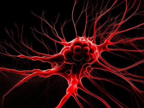 Detailed Red Neuron Network Illustration