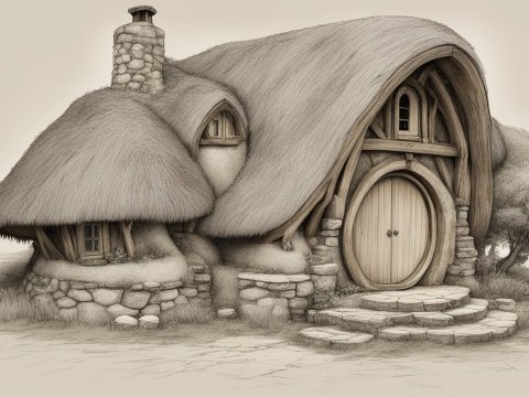 Detailed Sketch of a Hobbit-Style Vernacular Cottage