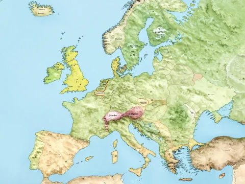 Detailed Vintage-Style Map of Europe