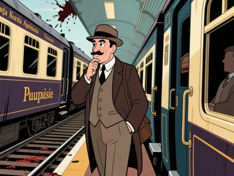 Detective on a Vintage Train Platform with Mystery Elements