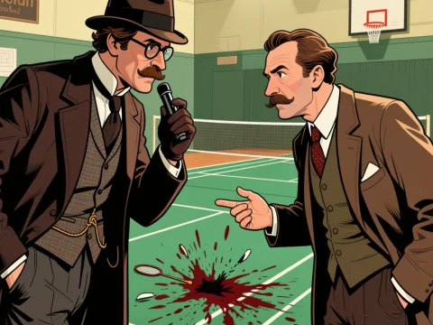Detectives Investigate a Crime Scene in a Badminton Court