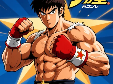Determined Anime Boxer with Star Emblems