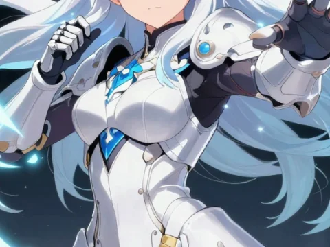 Determined Anime Heroine in Futuristic Armor