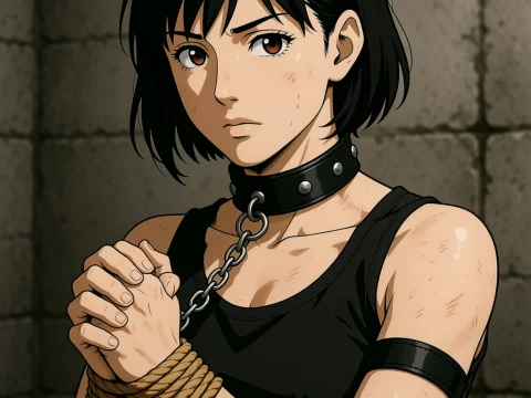Determined Anime Woman in Chains