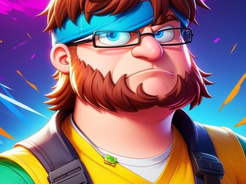 Determined Cartoon Character with Blue Headband and Glasses