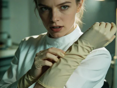 Determined Female Doctor Wearing Medical Gloves