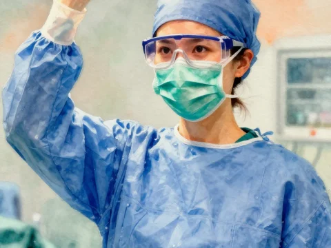 Determined Female Surgeon in Operating Room