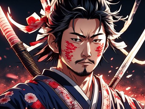 Determined Samurai Warrior in Traditional Kimono