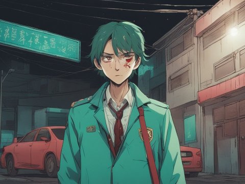 Determined Young Man in Urban Night Scene