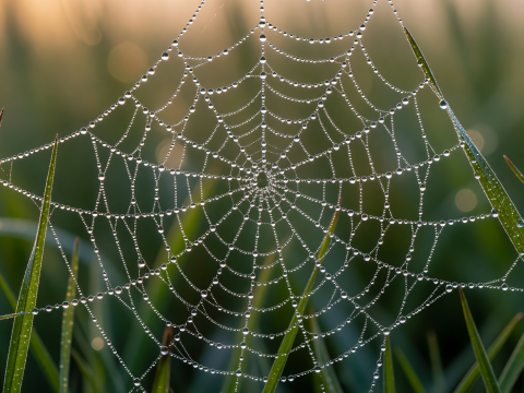 Dew-Covered Spider Web at Dawn