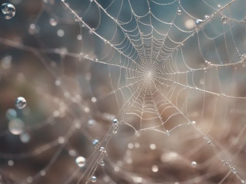 Dew-Covered Spider Web in Soft Morning Light