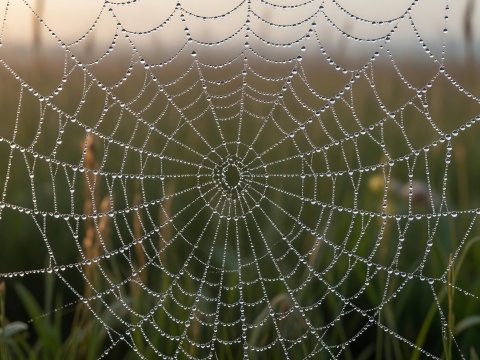 Dew-Kissed Spider Web at Dawn