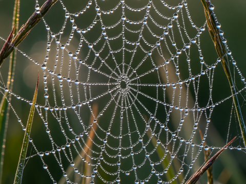 Dew-Kissed Spider Web in Morning Light