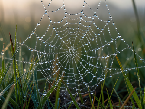 Dew-Kissed Spider Web Macro Photography