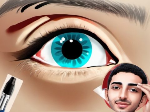 Digital Illustration of a Blue Eye with Eyeliner and Portrait Detail