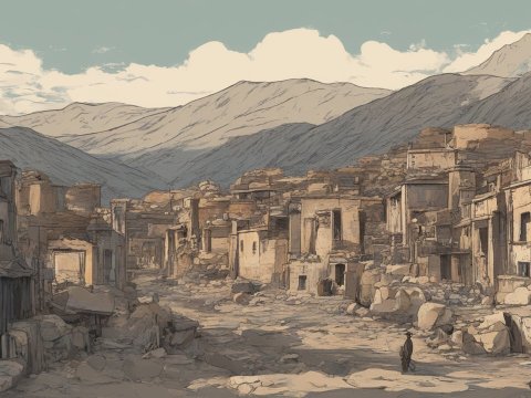 Digital Painting of an Old Mountain Village