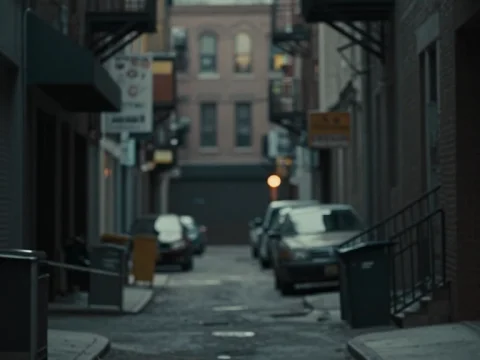 Dimly Lit Urban Alleyway with Parked Cars