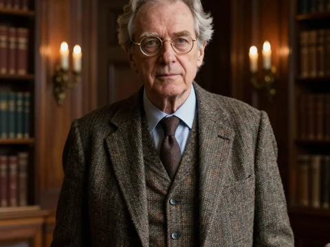 Distinguished Elderly Professor in Classic Library Setting