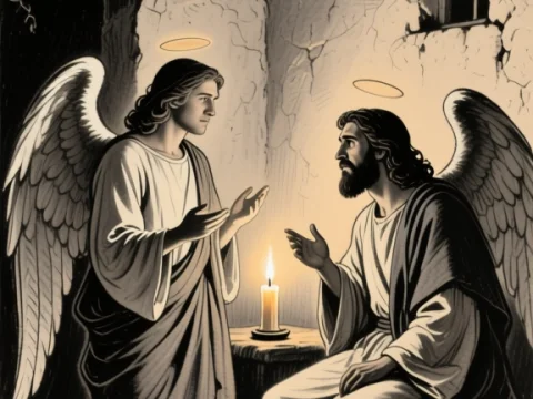 Divine Angels in a Candlelit Rustic Room