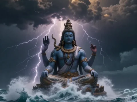 Divine Flood Prophecy with Meditating Shiva