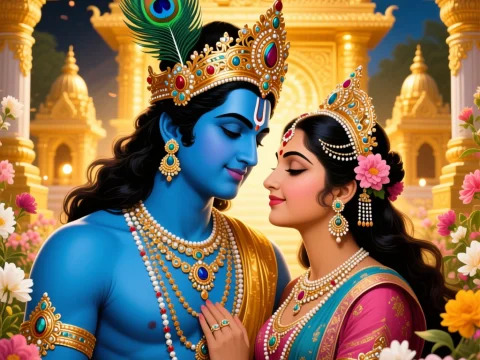 Divine Romance of Krishna and Radha in a Golden Temple