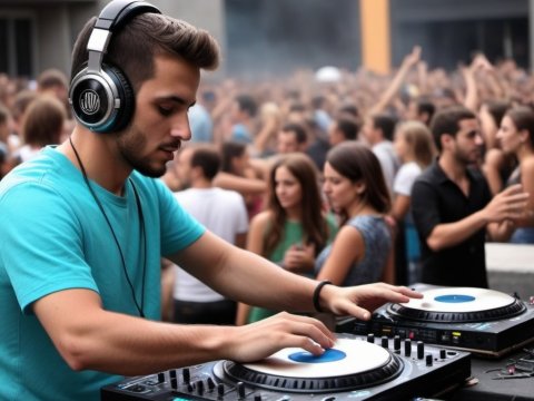 DJ Mixing Music at Outdoor Party