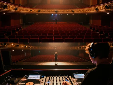 DJ Performing Alone on Empty Theater Stage