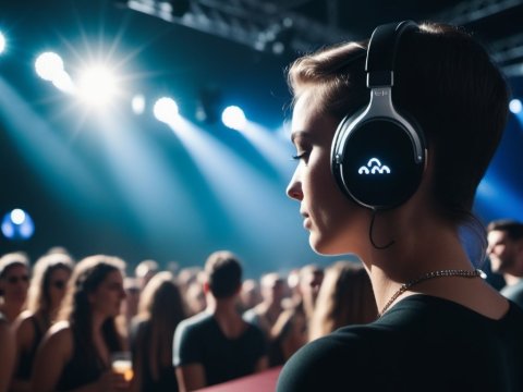 DJ Wearing Headphones at a Nightclub Party