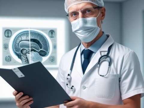 Doctor Reviewing Brain Scan in Medical Office