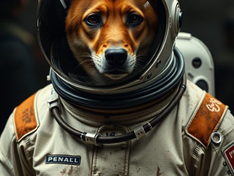 Dog in Realistic Astronaut Suit Portrait