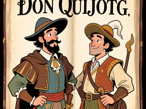 Don Quijote and Sancho Panza Illustrated in Classic Style