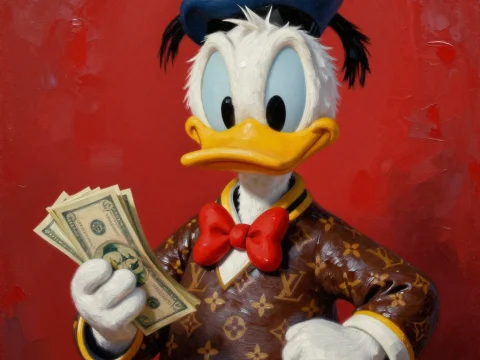 Donald Duck in Luxury Fashion Holding Money