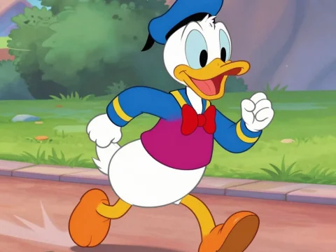 Donald Duck Running Happily in Classic Cartoon Style