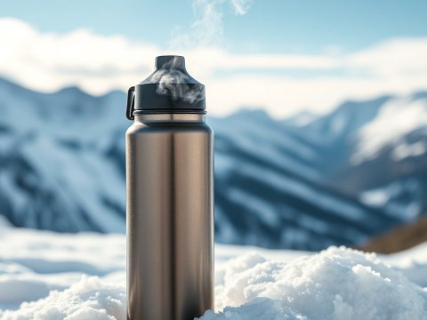 Double Walled Insulated Stainless Steel Bottle in Snowy Mountain