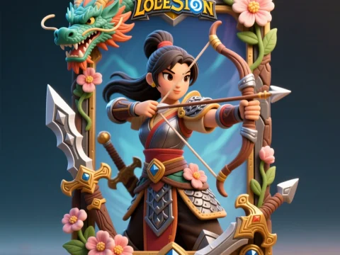 Dragon Knight Archer in Ornate Floral Frame