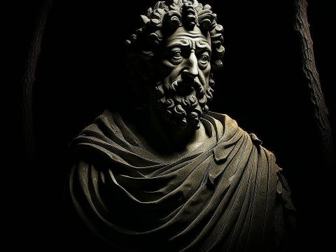 Dramatic Bust of Marcus Aurelius in Dark Lighting
