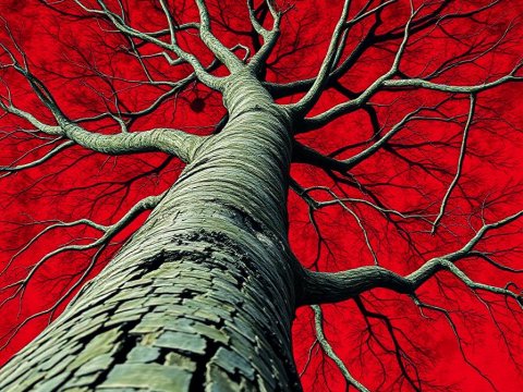 Dramatic Tree Silhouette Against Intense Red Sky