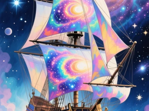 Dreamlike Galaxy Galleon Sailing Through Space