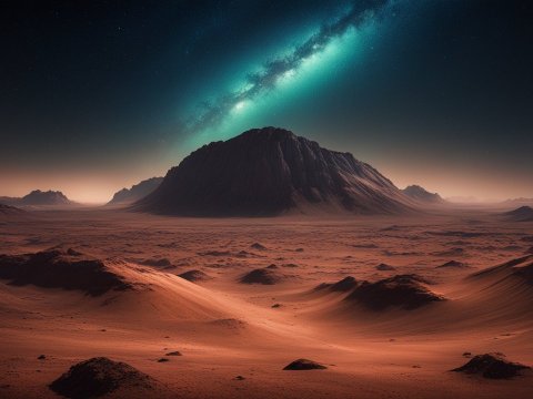 Dreamlike Martian Landscape Under Starry Sky