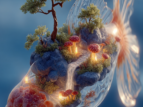 Dreamlike Underwater Fantasy Fish with Miniature Landscape