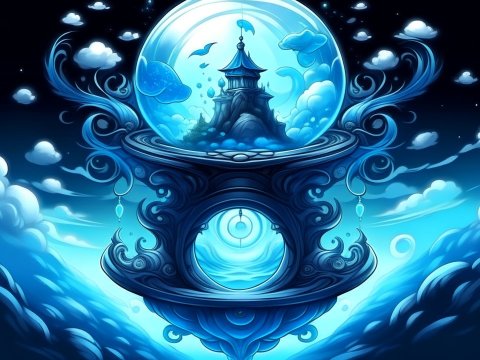 Dreamy Floating Temple in a Magical Blue Orb